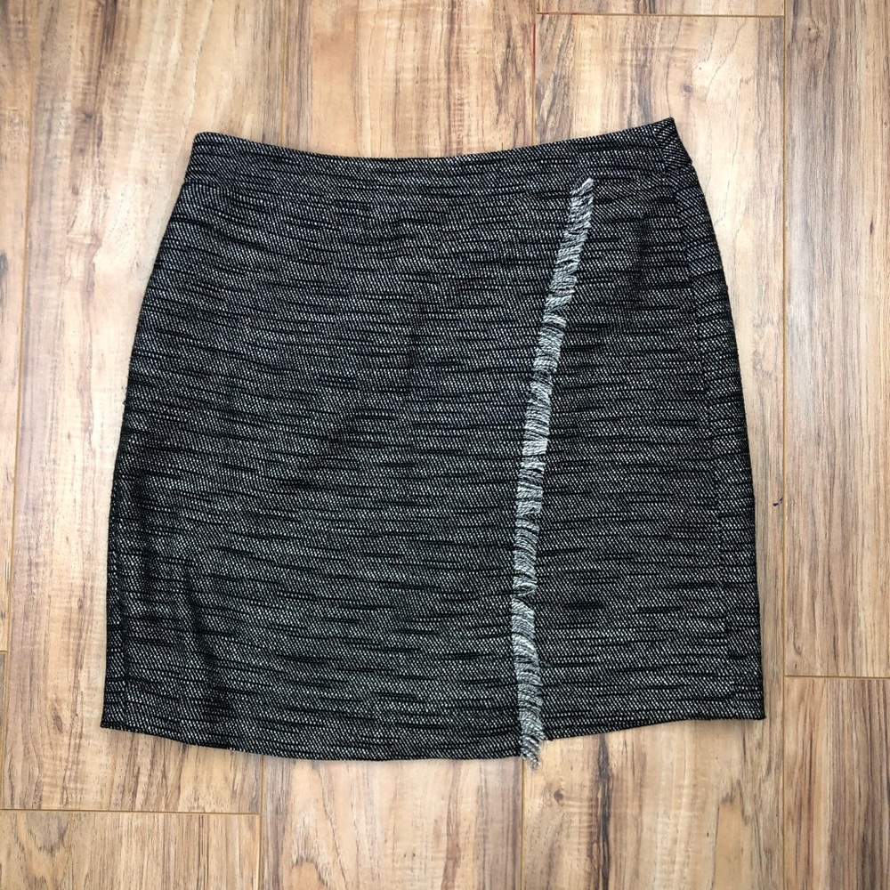 LOFT tweed fringe wrap skirt heather grey